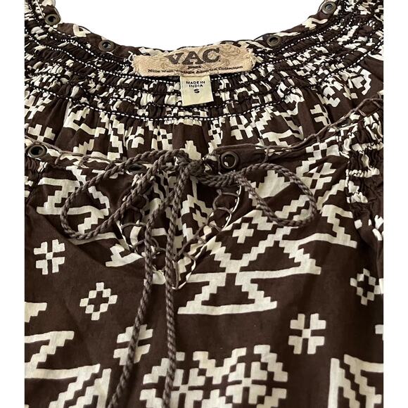 NINE WEST VINTAGE AMERICA V.A.C. SHORT SLV PULL-OVER BLOUSE, WOMENS, S-BRN/WHITE - Picture 2 of 12